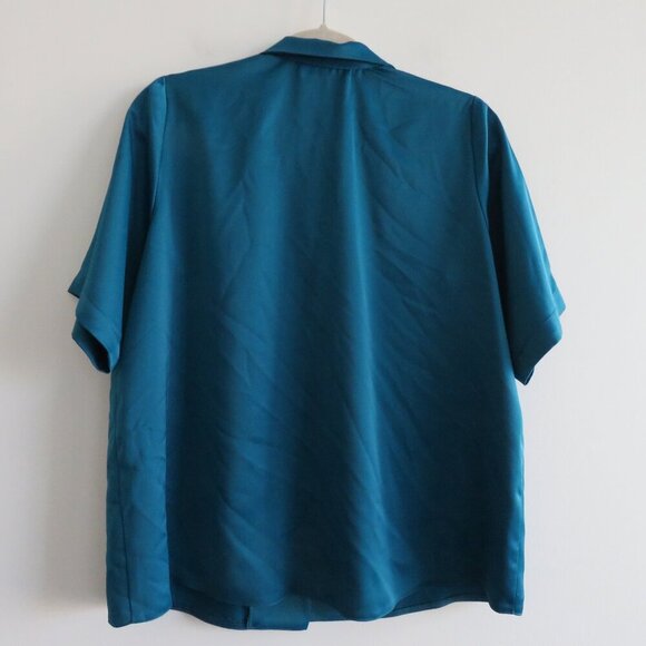 ZENA PRESLEY Teal Satin Drapey Button Front Shirt Top Mob Wives - Women's Size M - Picture 6 of 11